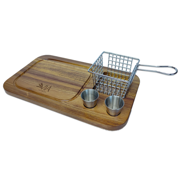 ⁦קרש הגשה עם סלסלה + 2 קעריות דגם RUSTIC⁩ – תמונה ⁦2⁩