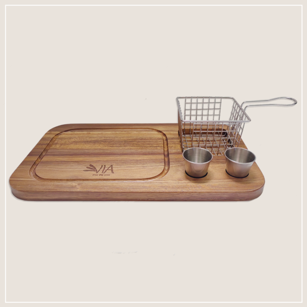 קרש הגשה עם סלסלה + 2 קעריות דגם RUSTIC