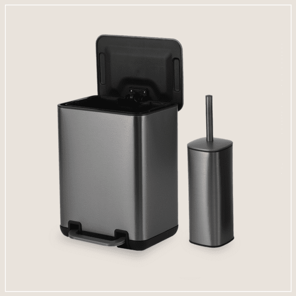 פח 6 ליטר+מברשת אפור מתכת דגם נארה